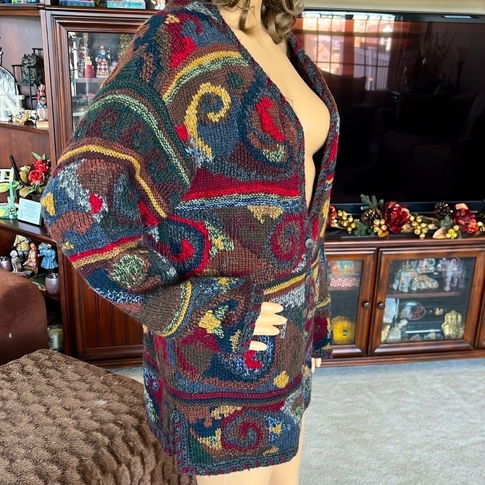 Peruvian Connection 100% Wool Cardigan Sweater Bu… - image 4